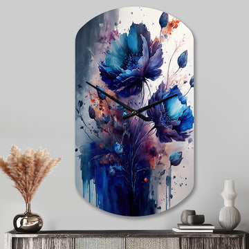 Vibrant Blue Flower Bouquet II - Asymmetric Metal Wall Clock